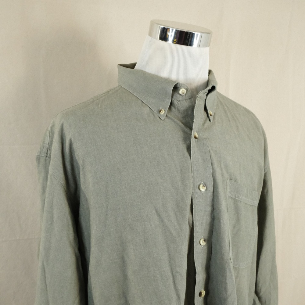 LL Bean XXL Tall Regular Fit Button Down Shirt Green Cotton Twill Outdoors Mens